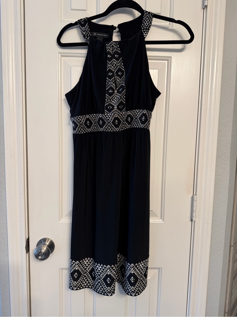 INC International Concepts Black Midi Dress with Embellished Trim